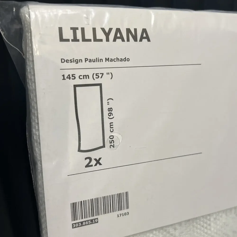 Ikea Lillyana Pair Sheer Net Curtains White Flowers Lace Scallop Panels 98” Long